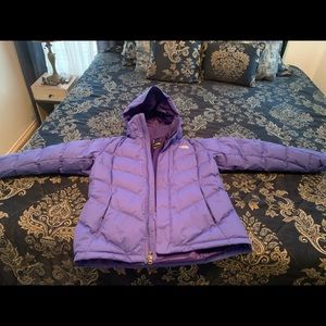 Bluish purple North Face ski jacket